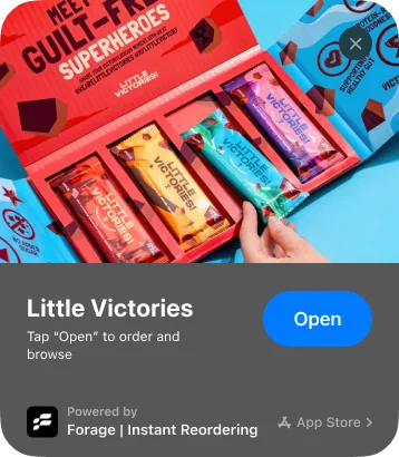 The Forage App Clip card for Little Victories: tap Open to order and browse
